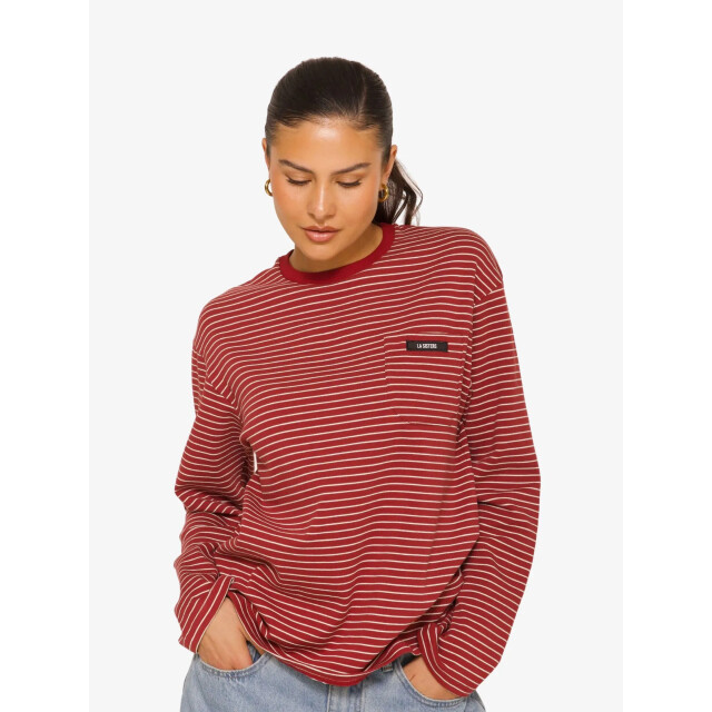 LA Sisters Dames longsleeve oversized striped 1794-BURGUNDY large