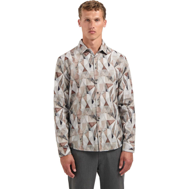 No Excess Shirt allover printed fine corduroy taupe 29430923-044 large