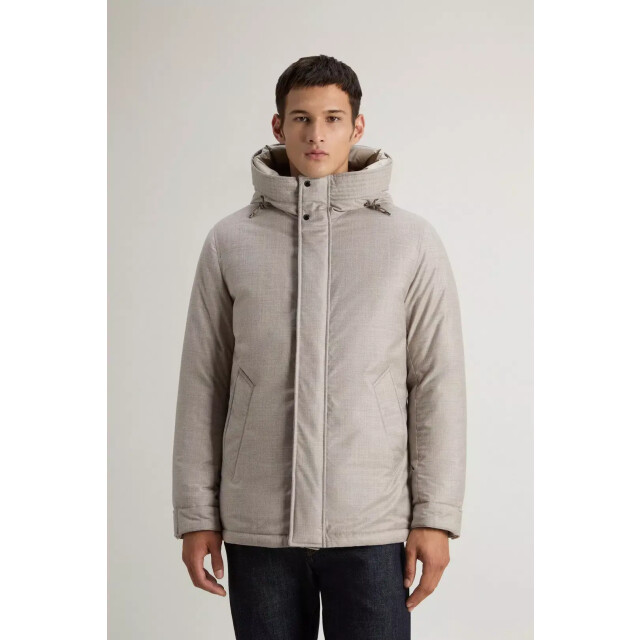 Woolrich Men loro piana wool silk short parka dove 159674874 large