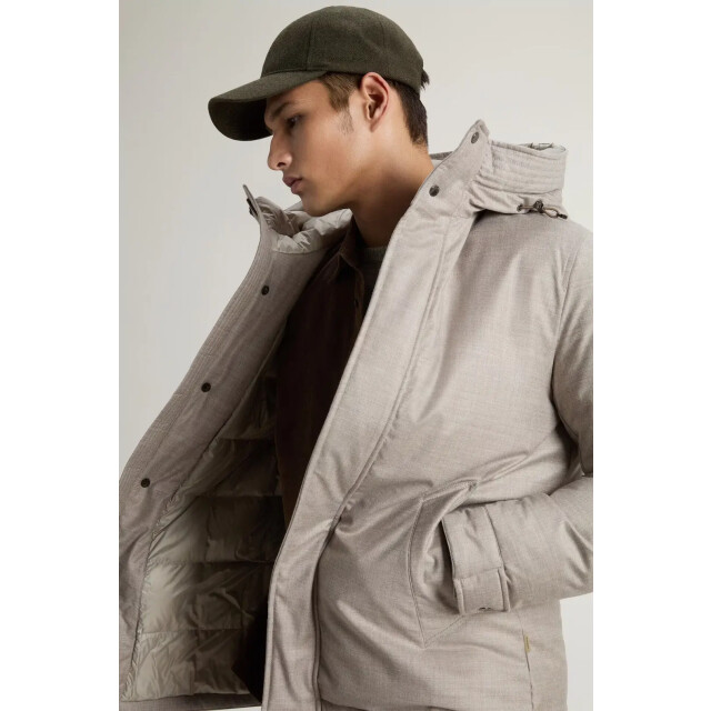 Woolrich Men loro piana wool silk short parka dove 159674874 large