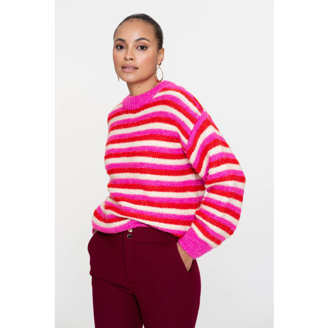 Geisha 54565-23 420 pullover loose knit stripes pink/red/off-white 54565-23 420 large