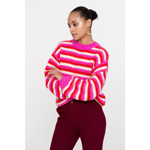 Geisha 54565-23 420 pullover loose knit stripes pink/red/off-white 54565-23 420 large