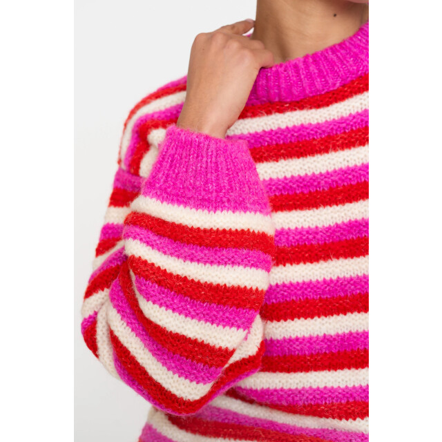 Geisha 54565-23 420 pullover loose knit stripes pink/red/off-white 54565-23 420 large