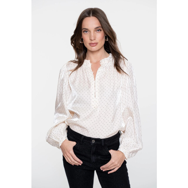 Geisha 53539-14 017 blouse shiny h dots ivory/black 53539-14 017 large
