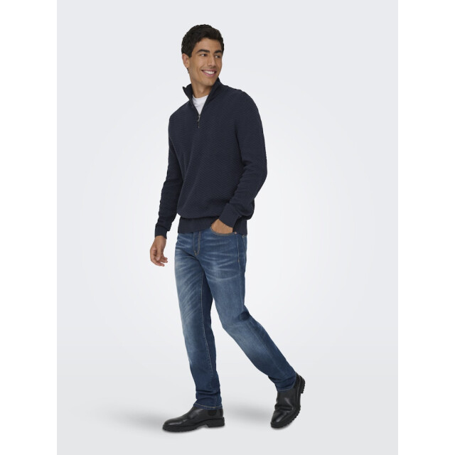 Only & Sons Onsmace reg 12 herringbon half zip navy 5219.37.0021 large