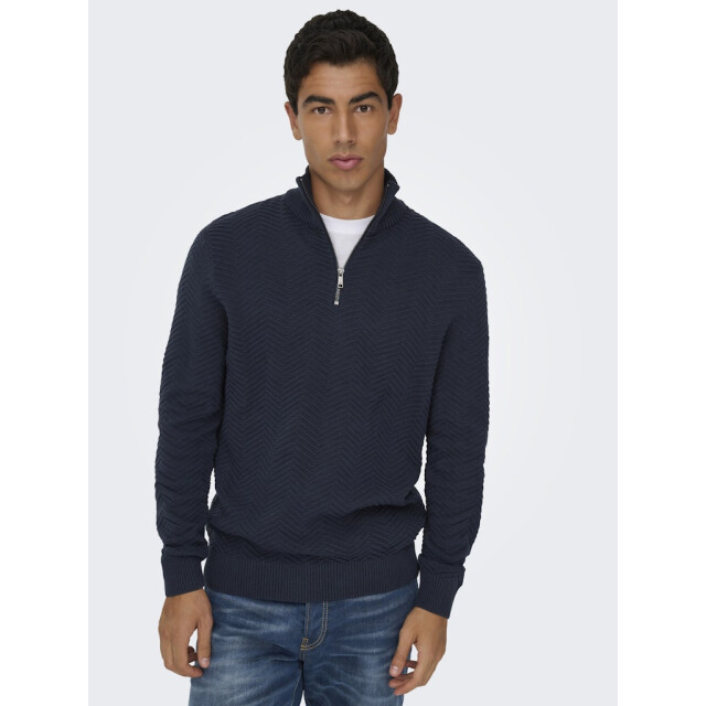Only & Sons Onsmace reg 12 herringbon half zip navy 5219.37.0021 large