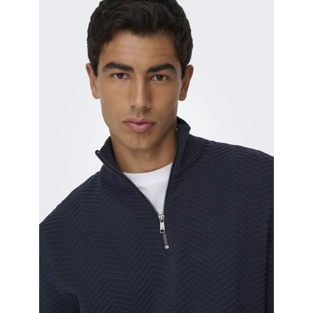 Only & Sons Onsmace reg 12 herringbon half zip navy 5219.37.0021 large