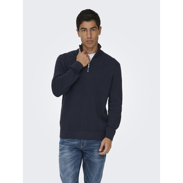 Only & Sons Onsmace reg 12 herringbon half zip navy 5219.37.0021 large