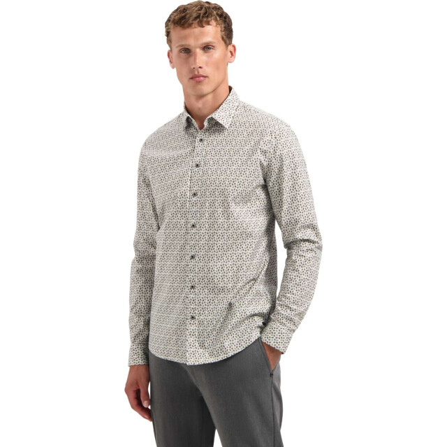 No Excess Shirt stretch allover printed taupe 29430921-044 large