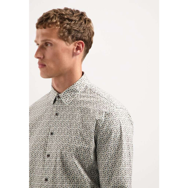 No Excess Shirt stretch allover printed taupe 29430921-044 large