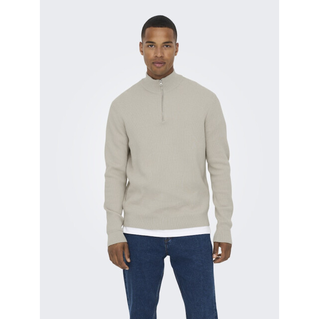 Only & Sons Onsphil reg 12 struc half zip knit zand 5219.04.0036 large