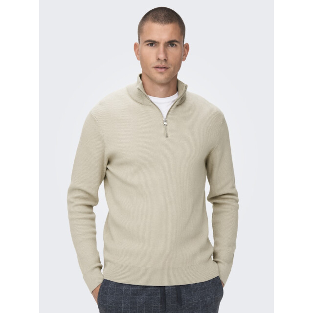 Only & Sons Onsphil reg 12 struc half zip knit zand 5219.04.0036 large