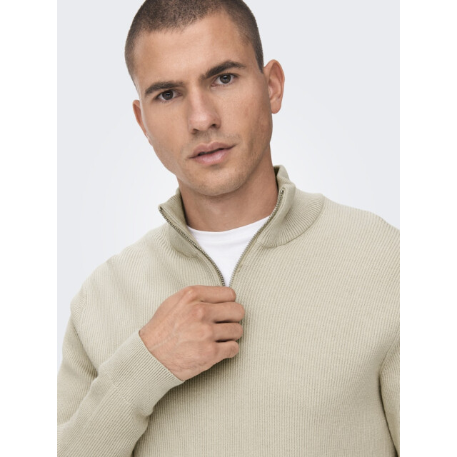 Only & Sons Onsphil reg 12 struc half zip knit zand 5219.04.0036 large