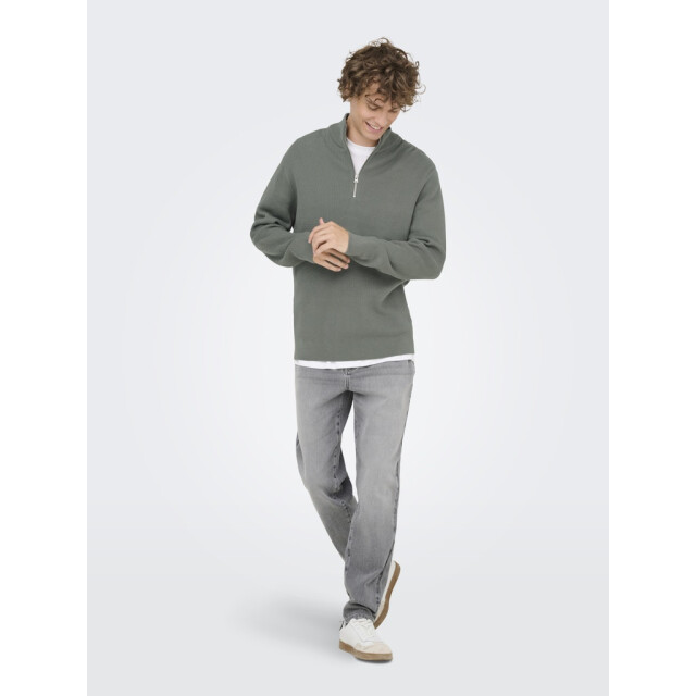 Only & Sons Onsphil reg 12 struc half zip knit olijf 5219.22.0042 large