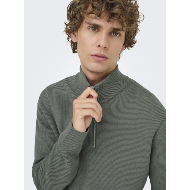 Only & Sons Onsphil reg 12 struc half zip knit olijf 5219.22.0042 large