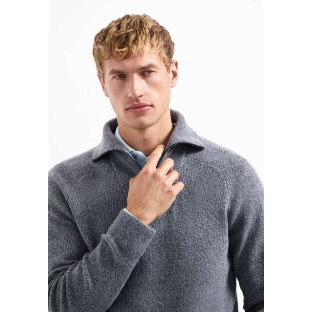 No Excess Pullover wing collar half zip soft washed blue 29210923-137 large