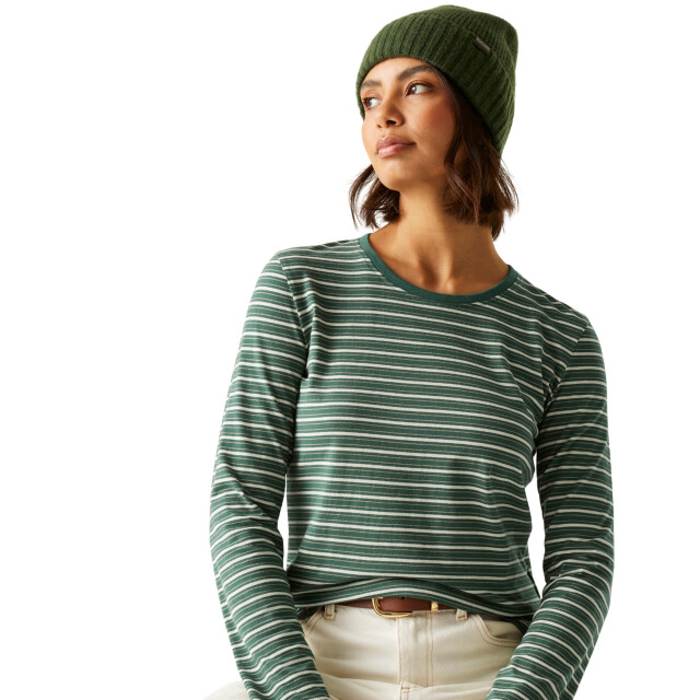 Regatta Dames federica stripe t-shirt met lange mouwen UTRG12227_sprucegreenlightvanilla large