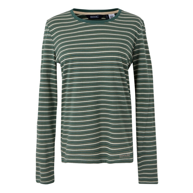 Regatta Dames federica stripe t-shirt met lange mouwen UTRG12227_sprucegreenlightvanilla large