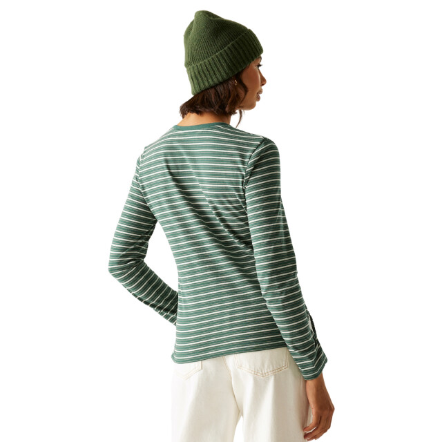 Regatta Dames federica stripe t-shirt met lange mouwen UTRG12227_sprucegreenlightvanilla large