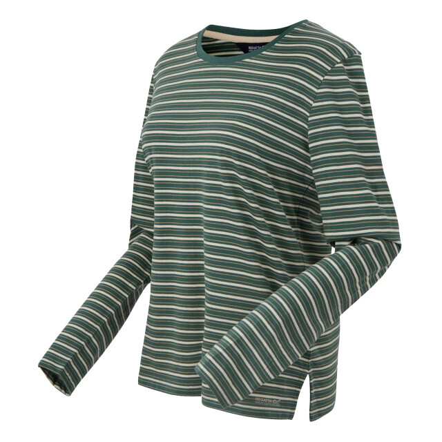 Regatta Dames federica stripe t-shirt met lange mouwen UTRG12227_sprucegreenlightvanilla large