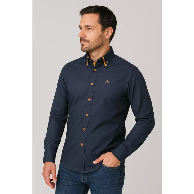 Arya Brand herenoverhemd blauw harde kraag katoen 113613-1-1 large