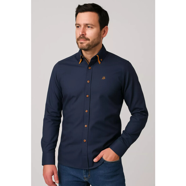 Arya Brand herenoverhemd blauw harde kraag katoen 113613-1-1 large
