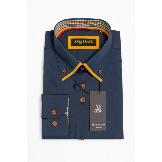 Arya Brand herenoverhemd blauw harde kraag katoen 113613-1-1 large