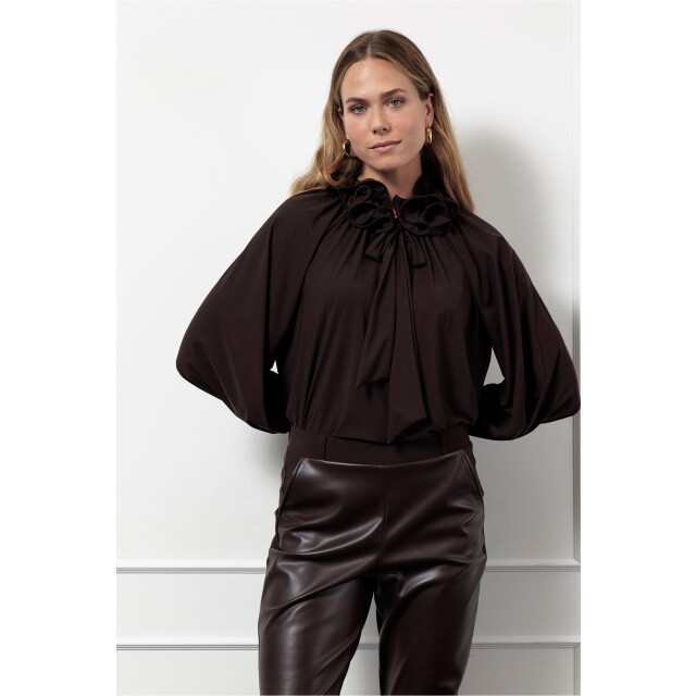 Studio Anneloes palmer ruffle blouse 13270 8700 espresso 06615.870.0013 large