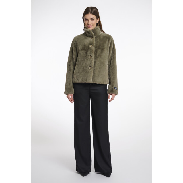 Rino & Pelle single breasted fake fur jacket vie.7002511 green ash 06111.369.0046 large