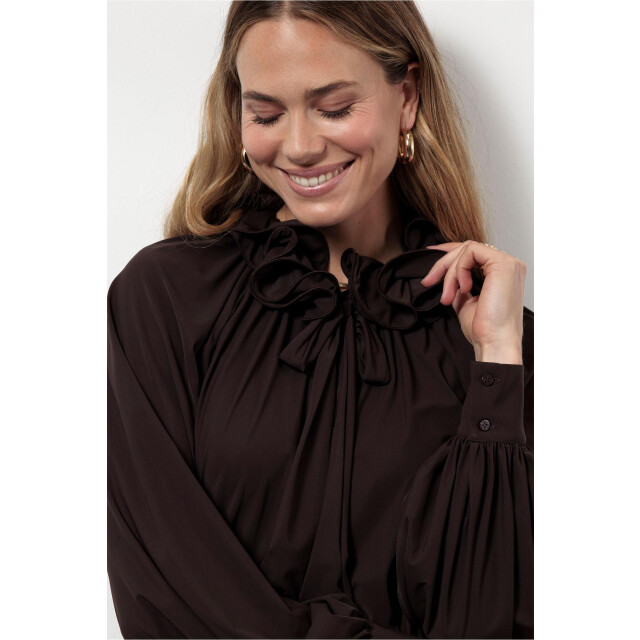 Studio Anneloes palmer ruffle blouse 13270 8700 espresso 06615.870.0013 large
