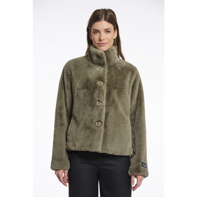 Rino & Pelle single breasted fake fur jacket vie.7002511 green ash 06111.369.0046 large