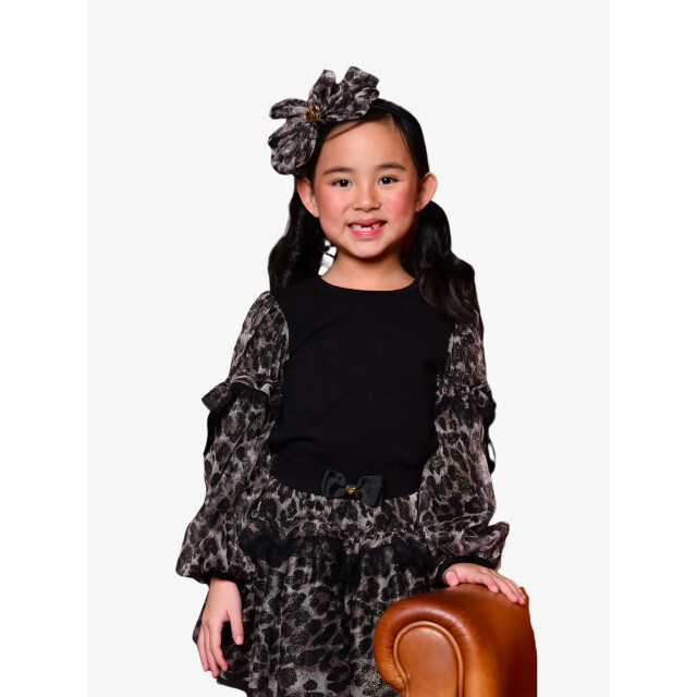 Angels Face Meisjes top lila leopard tulle zwart LILA-LEOPARD-TULLE-SLEEVE-TOP-BLACK large