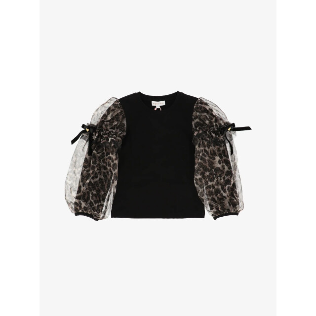 Angels Face Meisjes top lila leopard tulle zwart LILA-LEOPARD-TULLE-SLEEVE-TOP-BLACK large