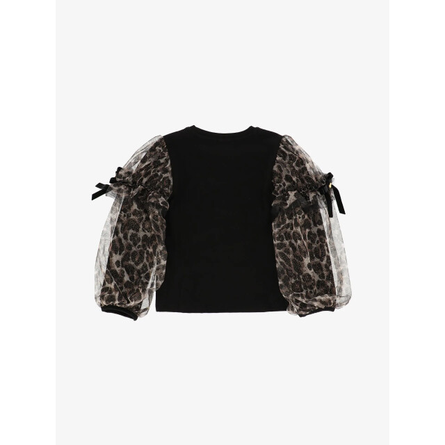 Angels Face Meisjes top lila leopard tulle zwart LILA-LEOPARD-TULLE-SLEEVE-TOP-BLACK large