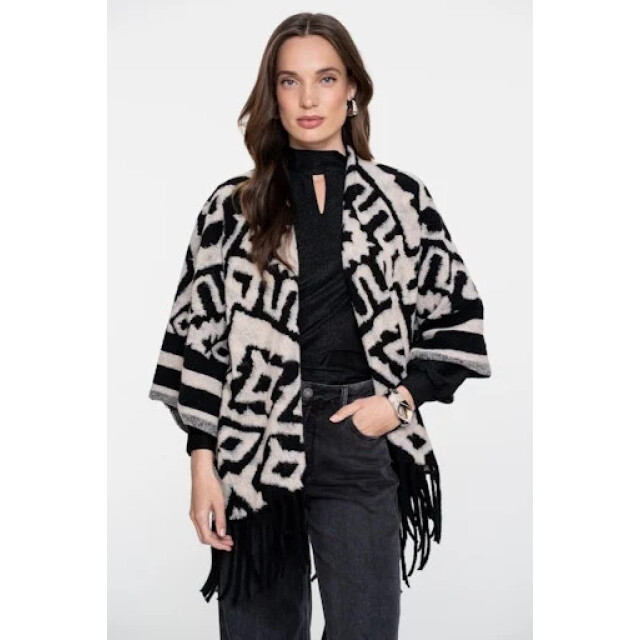 Geisha 55537-70 999 poncho jacquard black/sand 55537-70 999 large