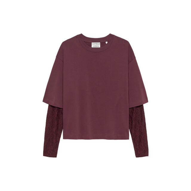 Catwalk Junkie 2504020402 loose fit tshirt with lace sleeves 2504020402 Tshirt with lace sleeves large