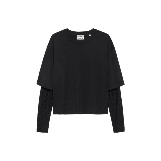 Catwalk Junkie 2504020402 loose fit tshirt with lace sleeves 2504020402 Tshirt with lace sleeves large