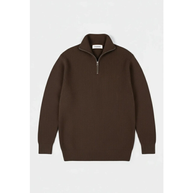 Ciszere Reuben knitted half zip mocha brown 40053-064 large