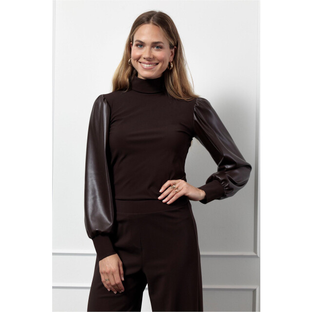 Studio Anneloes noortje faux leather top 13282 8700 espresso 06615.870.0014 large