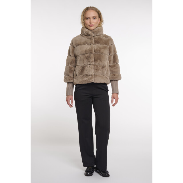 Rino & Pelle faux fur knitted jacket with knitted sleeves feline.7002512 toffee 06111.829.0072 large