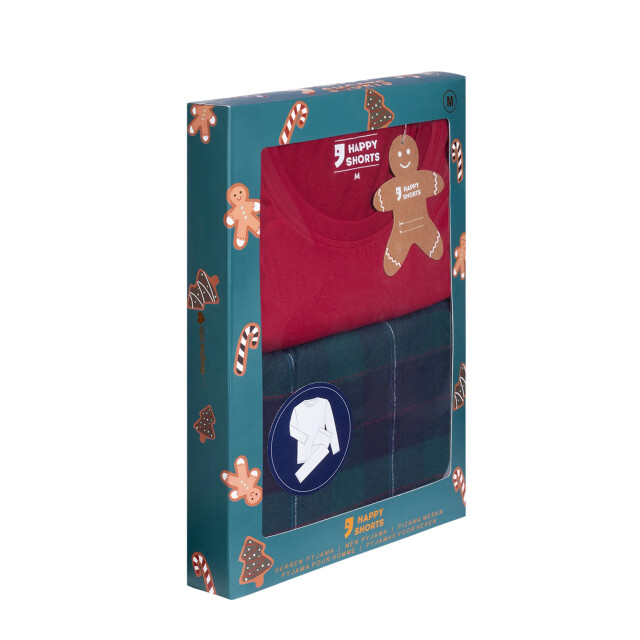 Happy Shorts Heren kerst pyjama set shirt + broek giftbox rood/groen geruit flanel HS-1275 large