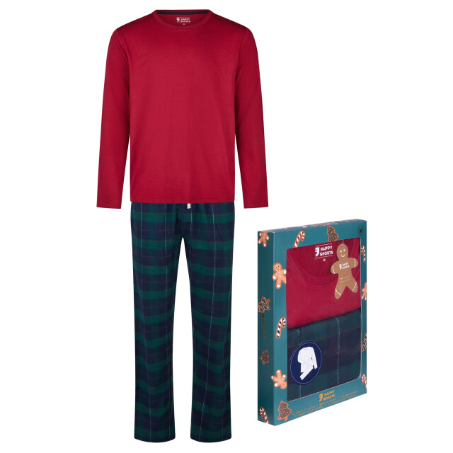 Happy Shorts Heren kerst pyjama set shirt + broek giftbox rood/groen geruit flanel HS-1275 large