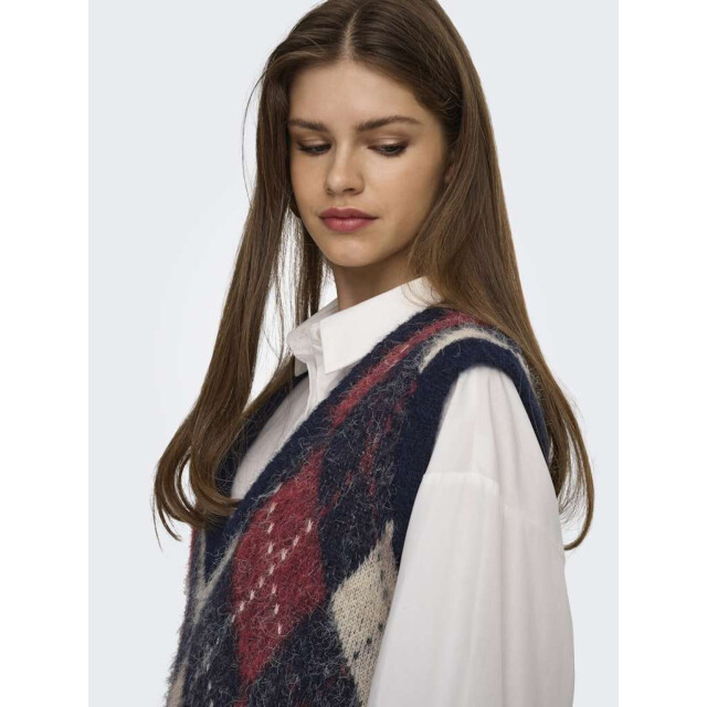 Only Onlnoeme life sl jq vest v-neck knt night sky/red 15353229-194962001 large