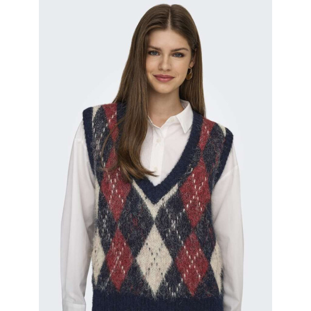 Only Onlnoeme life sl jq vest v-neck knt night sky/red 15353229-194962001 large