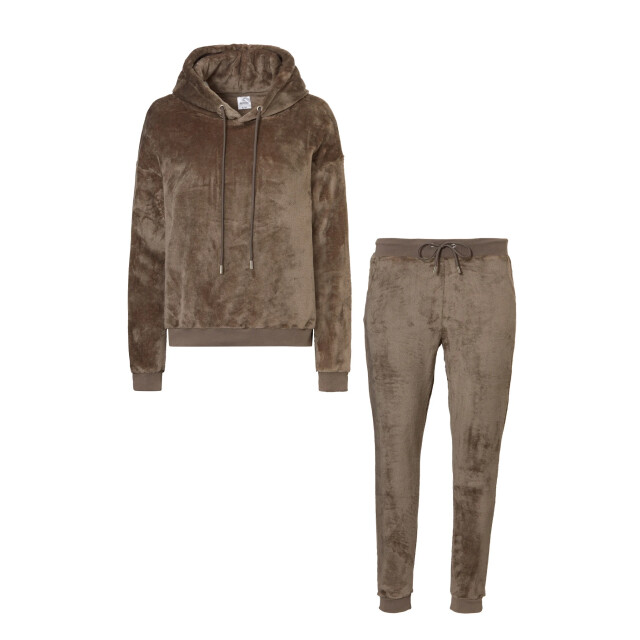 Apollo Dames huispak loungewear fleece incl capuchon donker 123956004-Donkerbruin large