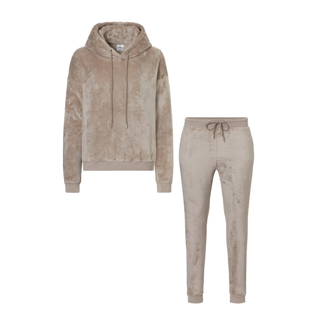 Apollo Dames huispak loungewear fleece incl capuchon licht 123956004-Lichtbruin large