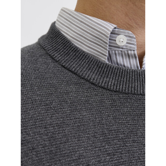 Jack & Jones jprblamilano stitch knit crew neck 12259666 dark grey melange 05711.970.0120 large