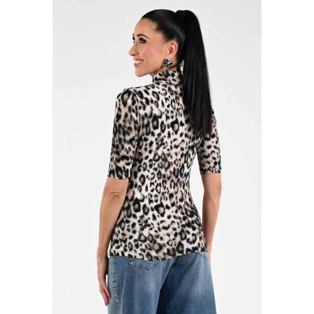 Emotions t-shirt mockneck ss 225181 942 sand leopard 06011.820.0064 large