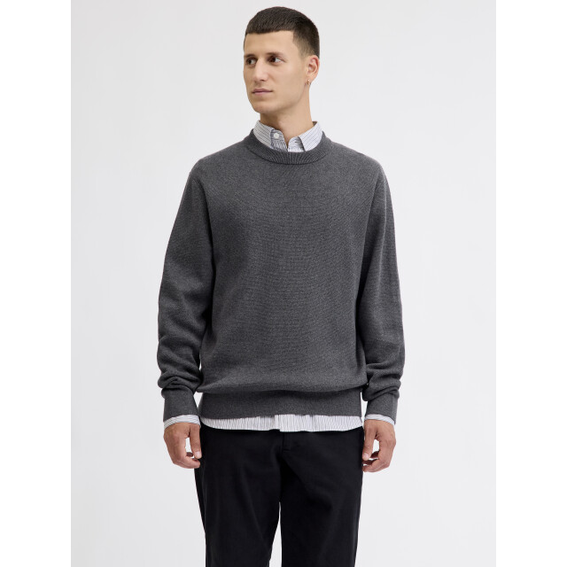 Jack & Jones jprblamilano stitch knit crew neck 12259666 dark grey melange 05711.970.0120 large