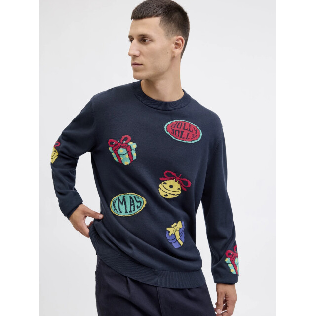 Jack & Jones Heren kersttrui jorholiday donkerblauw 12287994-Sky Captain large